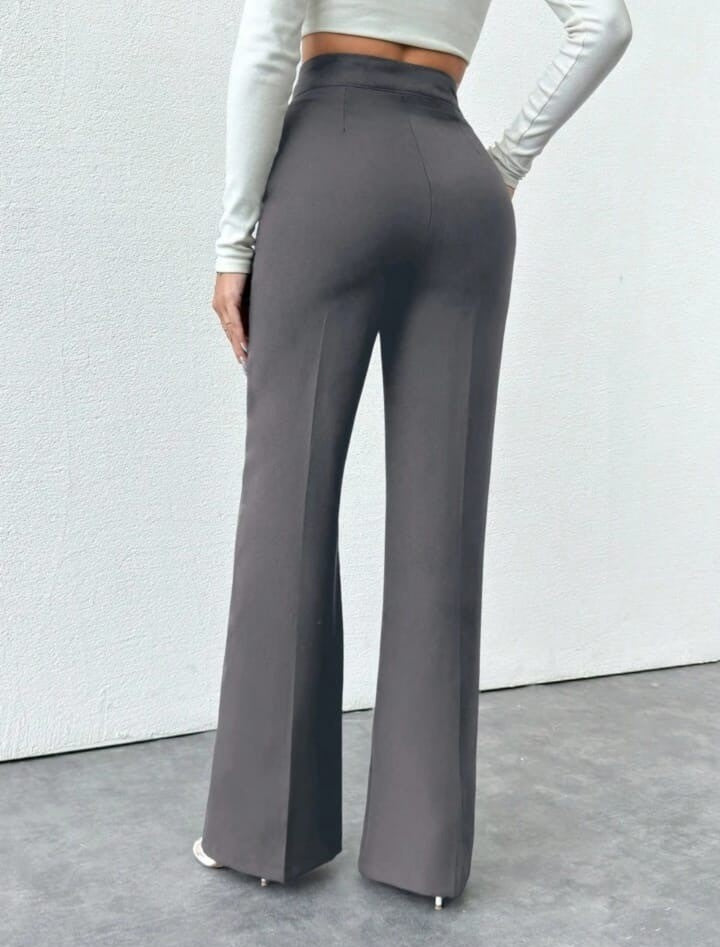 Dark Grey High-Rise Straight-Fit Korean Pants – Broadstar