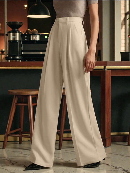 Women Light beige High-rise Straight Fit Korean Trousers