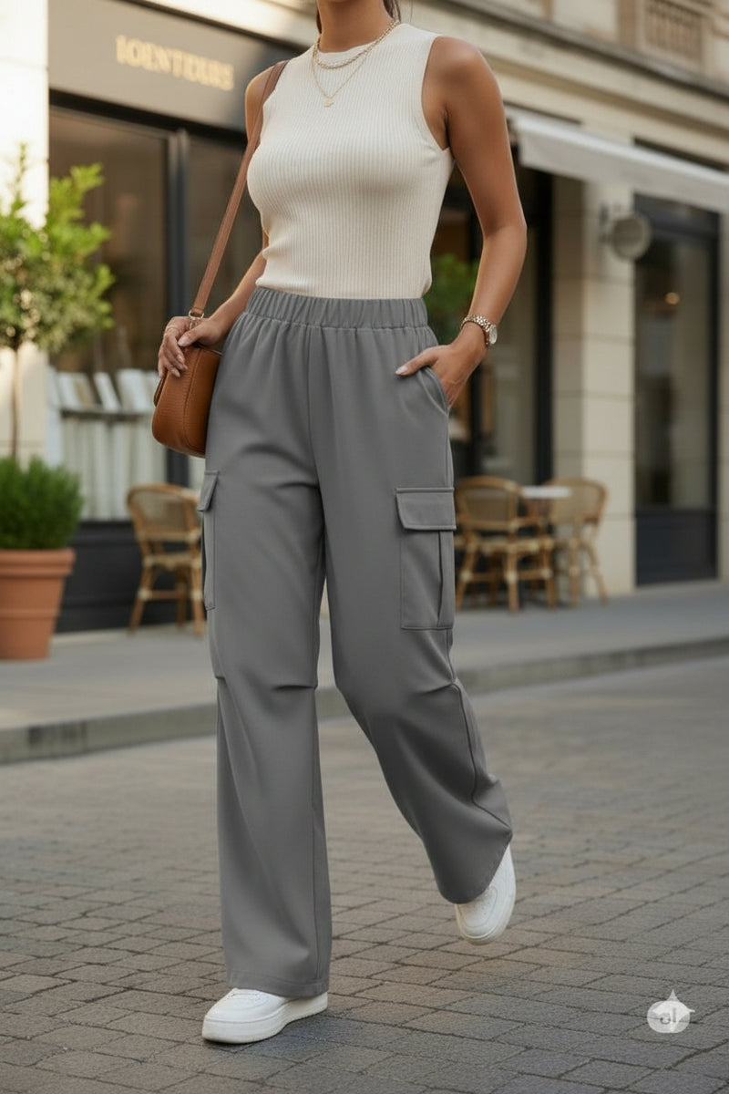 Women Light grey High-rise Loose Fit Parachute Pants