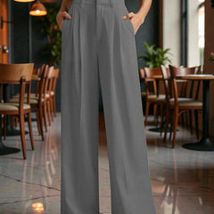 Women Light grey High-rise Straight Fit Korean Trousers
