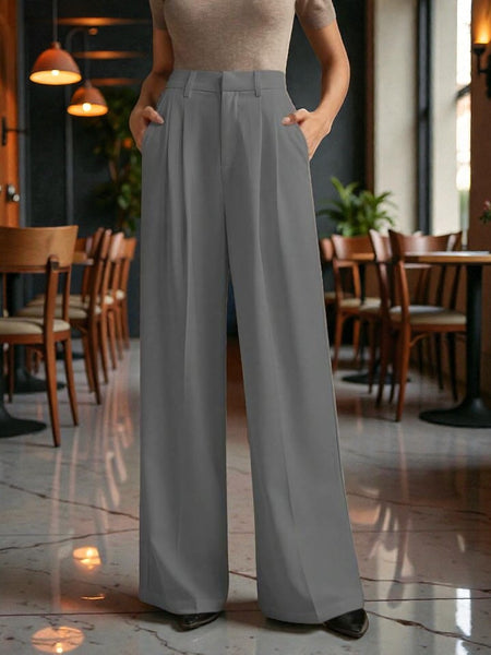Women Light grey High-rise Straight Fit Korean Trousers