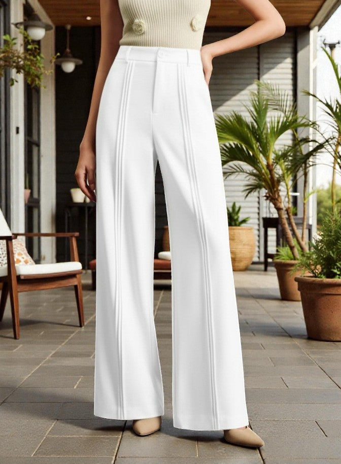 Women Off White High-rise Straight Fit Korean Pants