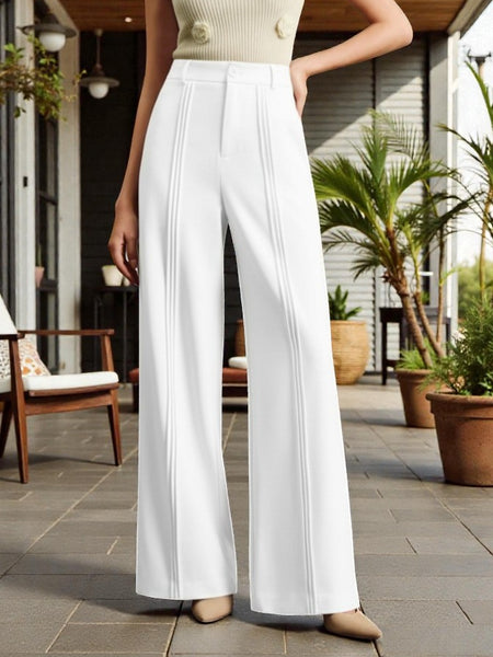 Women Off White High-rise Straight Fit Korean Pants