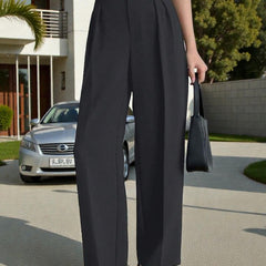 Women Dark grey High-rise Straight Fit Korean Trousers