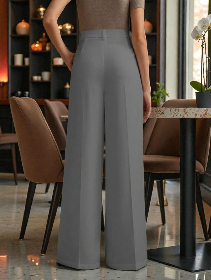 Women Light grey High-rise Straight Fit Korean Trousers