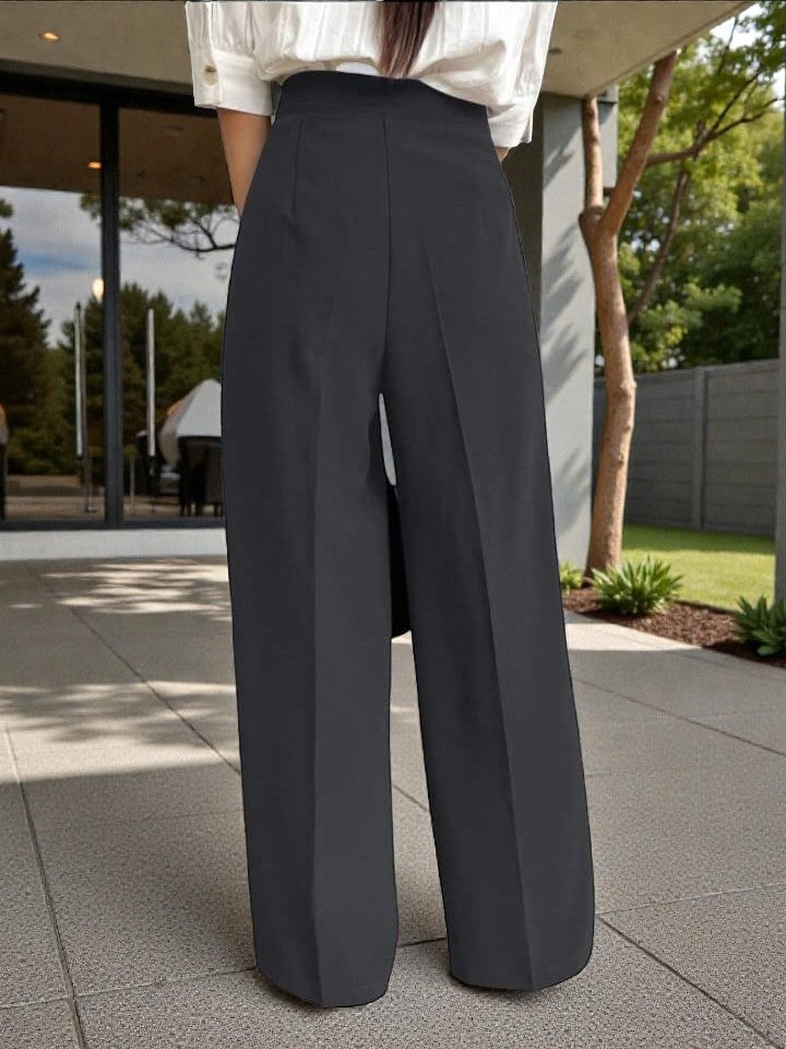 Women Dark grey High-rise Straight Fit Korean Trousers