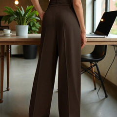Women Off White High-rise Straight Fit Korean Trousers
