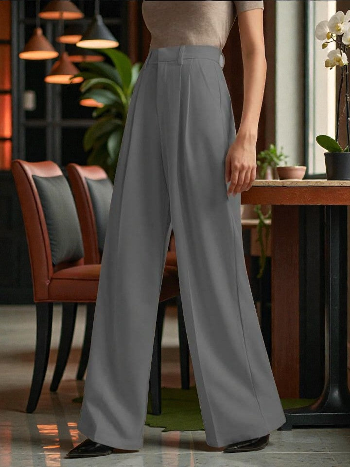 Women Light grey High-rise Straight Fit Korean Trousers