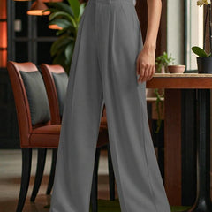 Women Light grey High-rise Straight Fit Korean Trousers