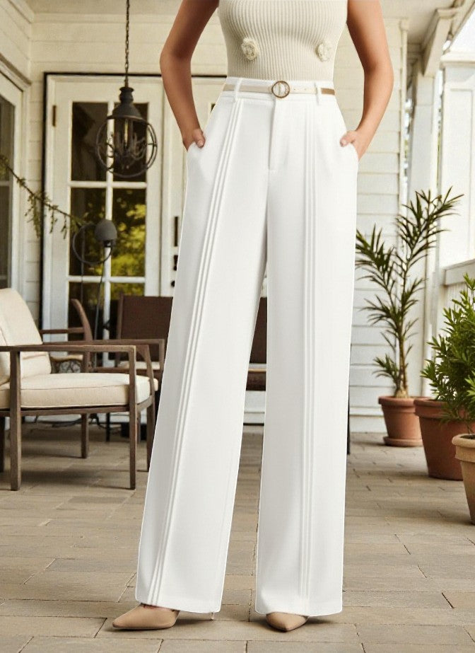 Women Off White High-rise Straight Fit Korean Pants