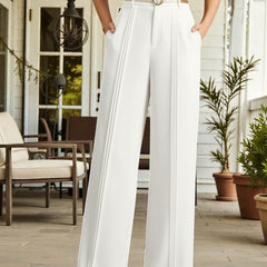 Women Off White High-rise Straight Fit Korean Pants