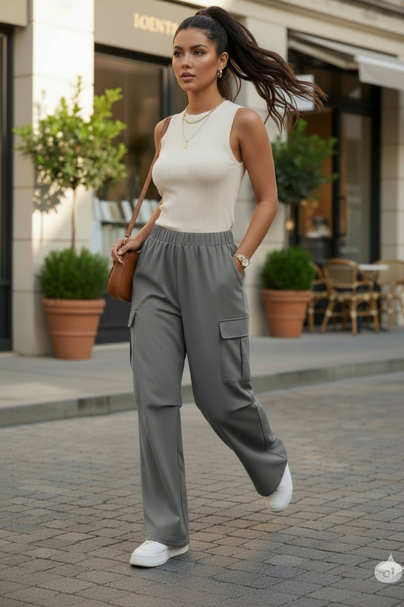 Women Light grey High-rise Loose Fit Parachute Pants