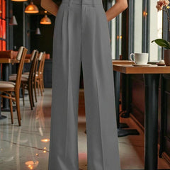 Women Light grey High-rise Straight Fit Korean Trousers