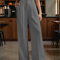 Women Light grey High-rise Straight Fit Korean Trousers