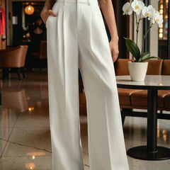 Women Off White High-rise Straight Fit Korean Trousers
