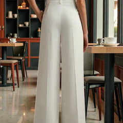 Women Off White High-rise Straight Fit Korean Trousers