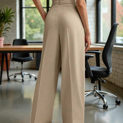 Women Light beige High-rise Straight Fit Korean Trousers