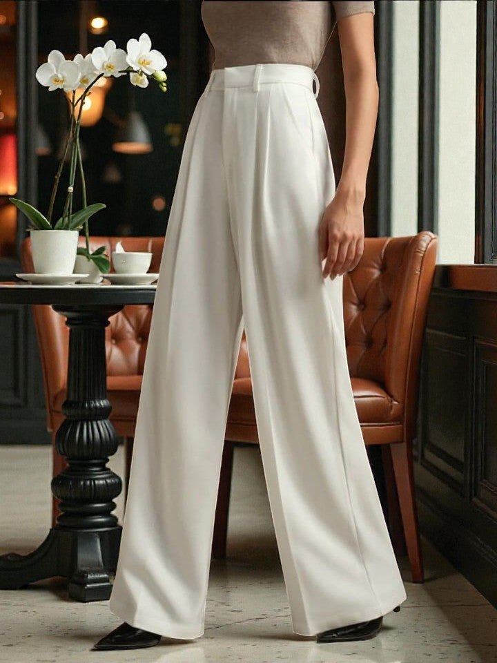 Women Off White High-rise Straight Fit Korean Trousers