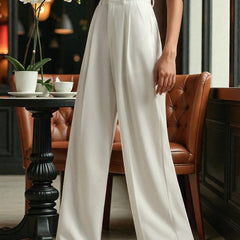 Women Off White High-rise Straight Fit Korean Trousers