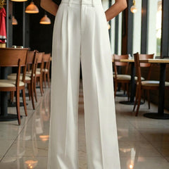 Women Off White High-rise Straight Fit Korean Trousers