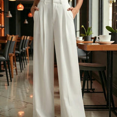 Women Off White High-rise Straight Fit Korean Trousers