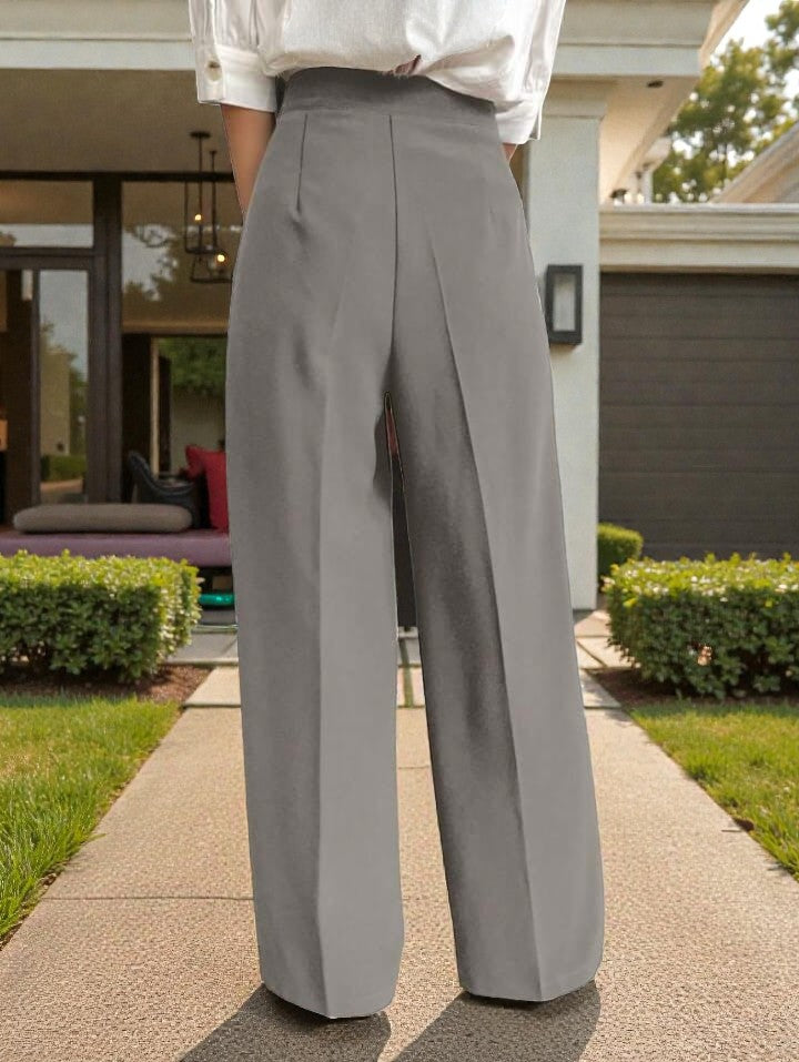 Women Light grey High-rise Straight Fit Korean Trousers