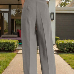 Women Light grey High-rise Straight Fit Korean Trousers