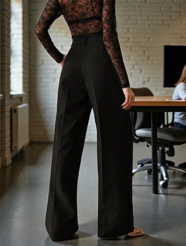 Women Off White High-rise Straight Fit Korean Trousers