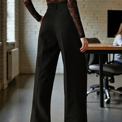 Women Off White High-rise Straight Fit Korean Trousers