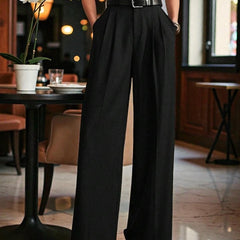 Women Black High-rise Straight Fit Korean Trousers