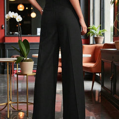 Women Black High-rise Straight Fit Korean Trousers