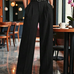 Women Black High-rise Straight Fit Korean Trousers