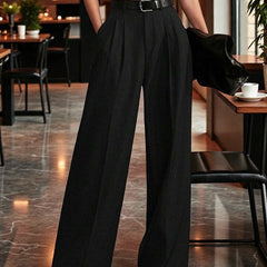 Women Black High-rise Straight Fit Korean Trousers