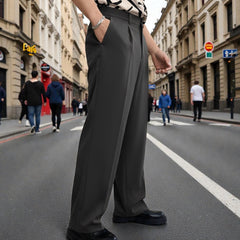 Men Dark grey Mid-Rise Straight Fit Korean Trousers