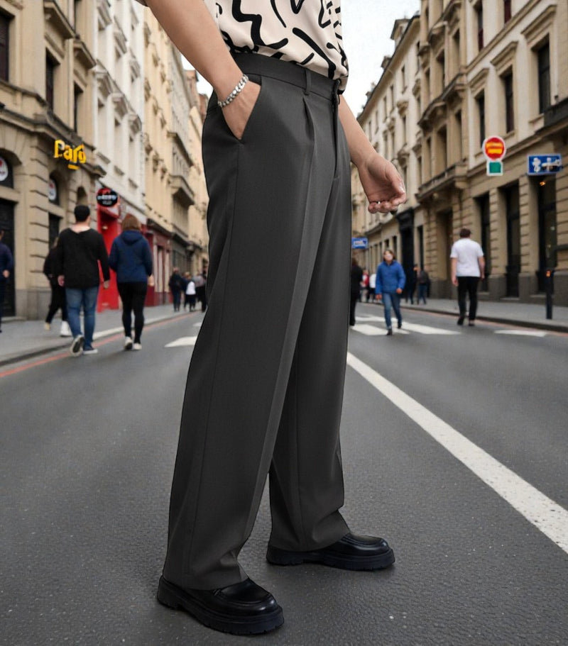 Men Dark grey Mid-Rise Straight Fit Korean Trousers