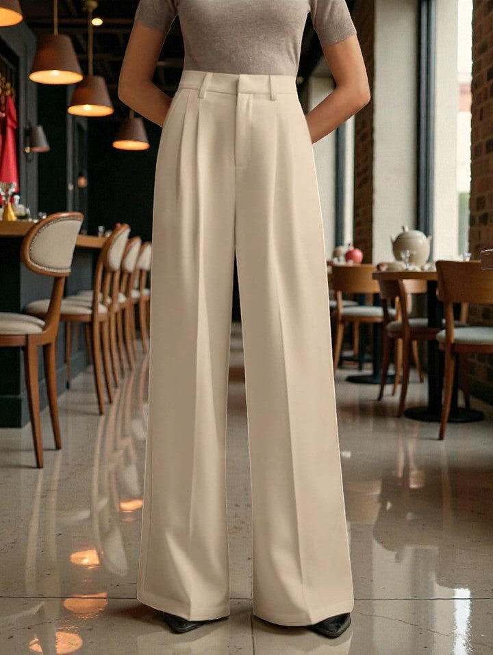 Women Light beige High-rise Straight Fit Korean Trousers