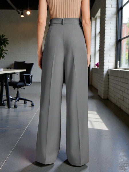 Women Light grey High-rise Straight Fit Korean Trousers