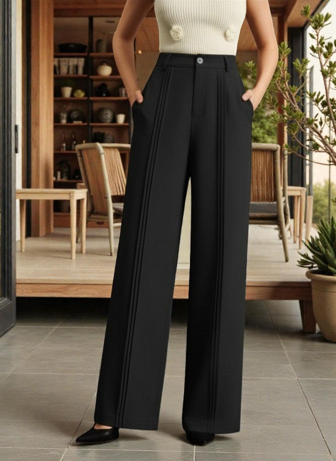 Women Black High-rise Straight Fit Korean Pants