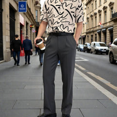 Men Dark grey Mid-Rise Straight Fit Korean Trousers