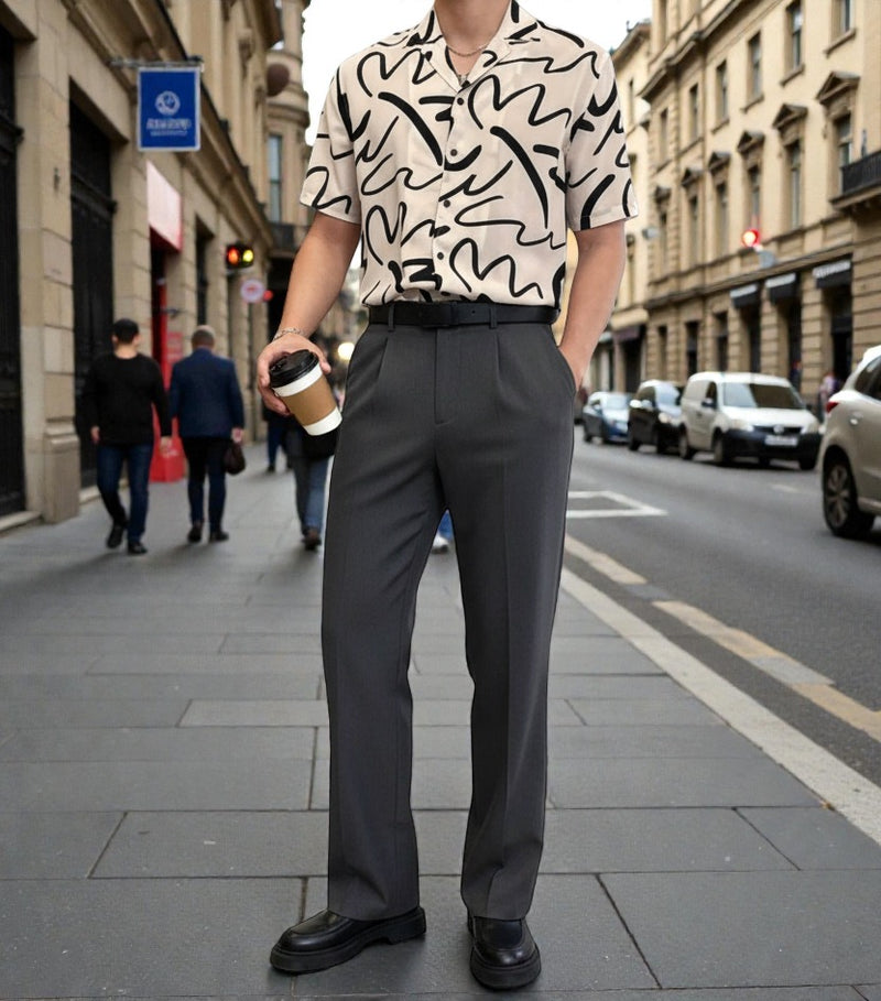 Men Dark grey Mid-Rise Straight Fit Korean Trousers