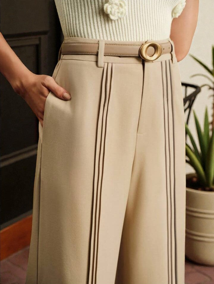 Women Off White High-rise Straight Fit Korean Pants