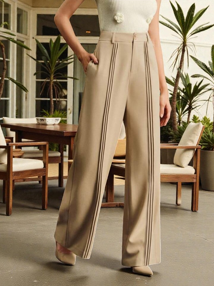 Women Off White High-rise Straight Fit Korean Pants