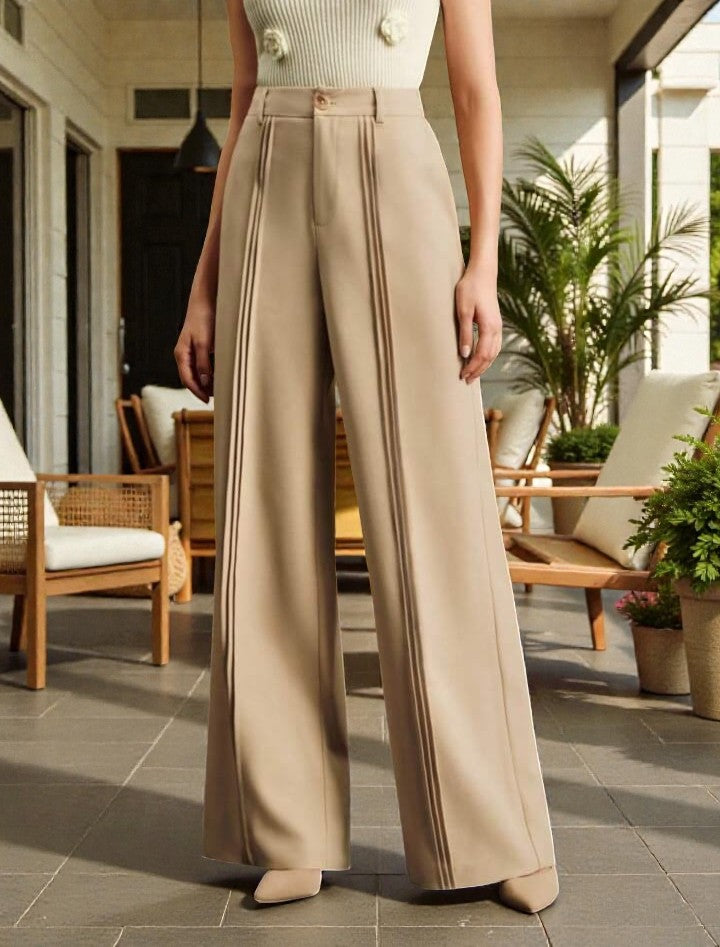 Women Off White High-rise Straight Fit Korean Pants