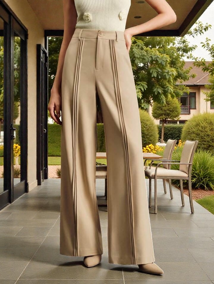 Women Off White High-rise Straight Fit Korean Pants