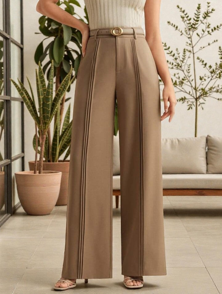 Women Off White High-rise Straight Fit Korean Pants