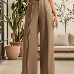 Women Off White High-rise Straight Fit Korean Pants