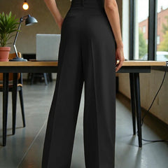 Women Black High-rise Straight Fit Korean Trousers