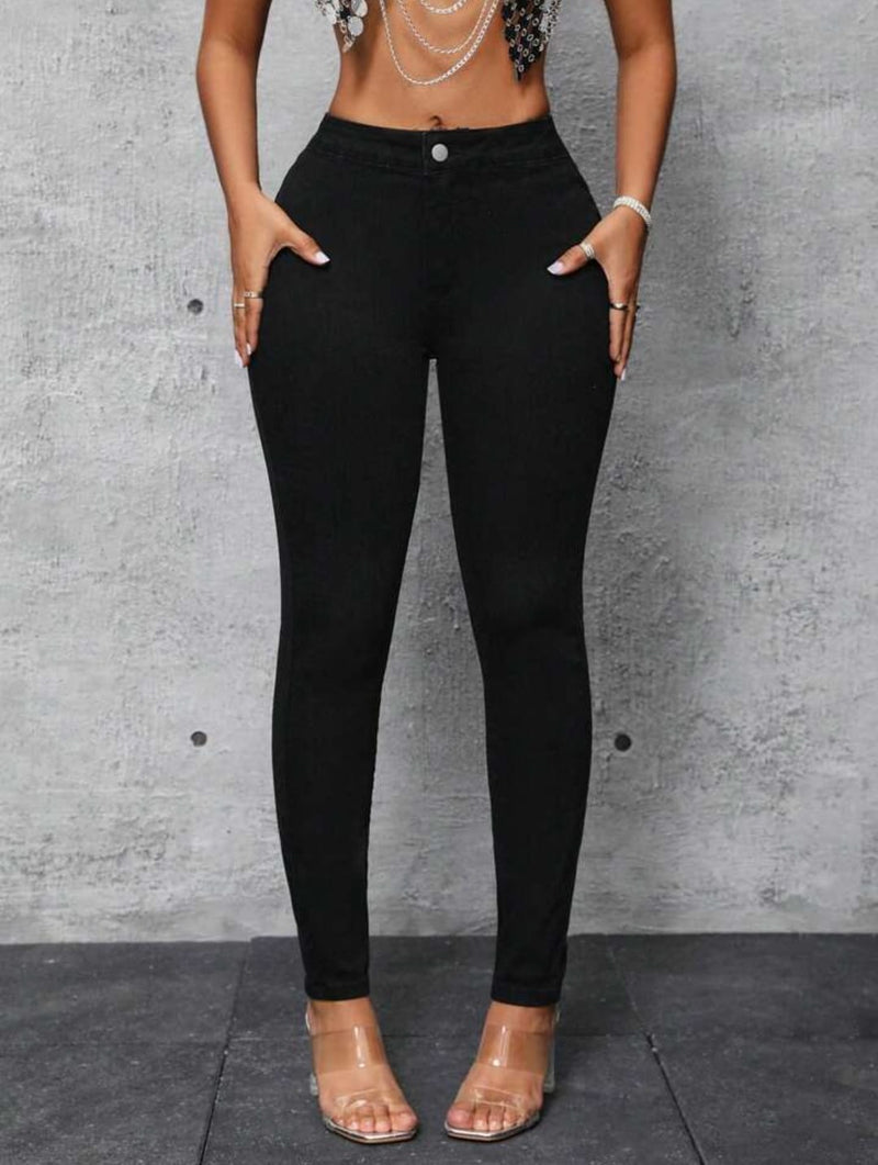 Women Black High-Rise Korean-Style Skinny Jeans