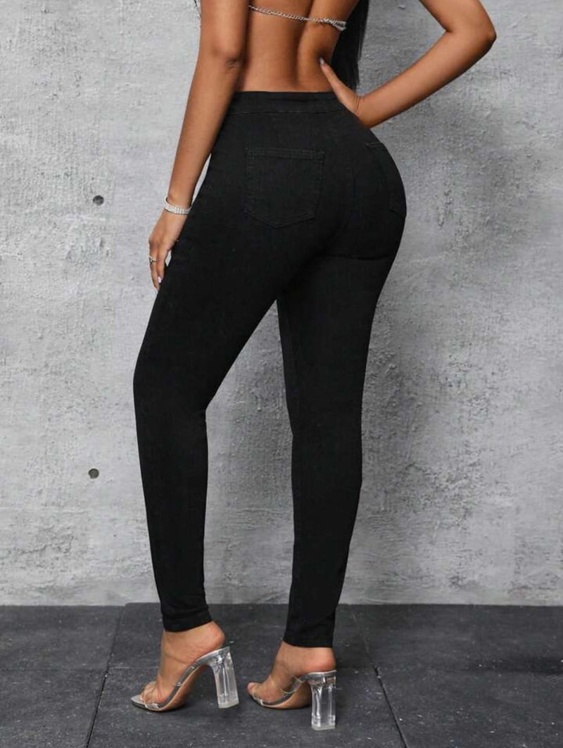 Women Black High-Rise Korean-Style Skinny Jeans