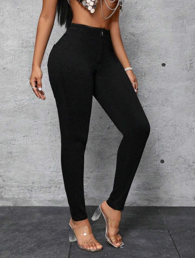 Women Black High-Rise Korean-Style Skinny Jeans